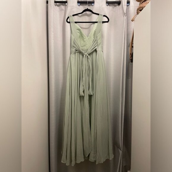 Azazie Kora Sage Green Bridesmaid Dress A-Line Pleated Chiffon Size 14 - Picture 5 of 10